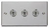 Polished Chrome - White Inserts Polished Chrome 3 Gang 2 Way 10AX Toggle Light Switch