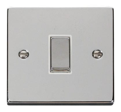 Polished Chrome - White Inserts Polished Chrome 10A 1 Gang Intermediate Ingot Light Switch - White Trim