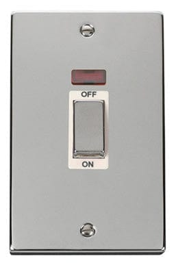 Polished Chrome - White Inserts Polished Chrome 2 Gang Ingot Size 45A Switch With Neon - White Trim