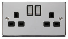 Polished Chrome 2 Gang 13A DP Ingot Twin Double Switched Plug Socket - Black Trim