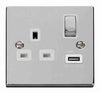 Polished Chrome - White Inserts Polished Chrome 1 Gang 13A DP Ingot 1 USB Switched Plug Socket - White Trim