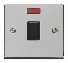 Polished Chrome - Black Inserts Polished Chrome 1 Gang 20A DP Switch With Neon - Black Trim