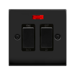 Matt Black - Black Inserts Matt Black 20A DP Sink/bath Switch - Black Trim