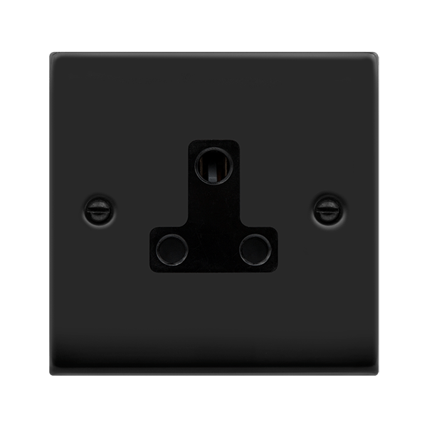 Matt Black - Black Inserts Matt Black 1 Gang 5A Round Pin Socket - Black Trim