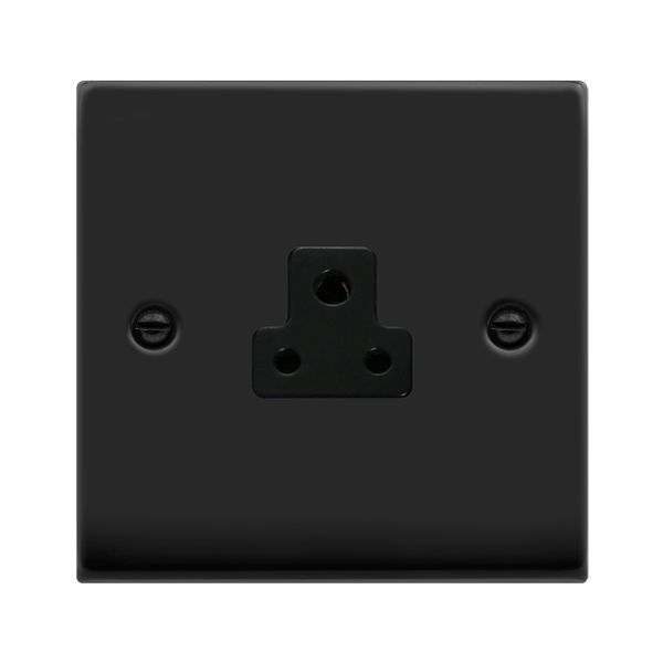 Matt Black - Black Inserts Matt Black 1 Gang 2A Round Pin Socket - Black Trim