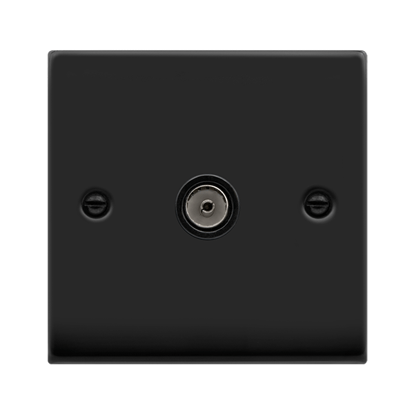 Matt Black - Black Inserts Matt Black 1 Gang Single Coaxial TV Socket - Black Trim