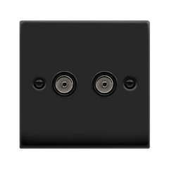 Matt Black - Black Inserts Matt Black 2 Gang Twin Coaxial TV Socket - Black Trim