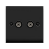 Matt Black - Black Inserts Matt Black 2 Gang Twin Coaxial TV Socket - Black Trim