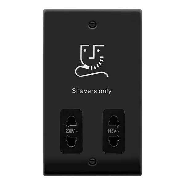 Matt Black - Black Inserts Matt Black Shaver Socket 115v/230v - Black Trim