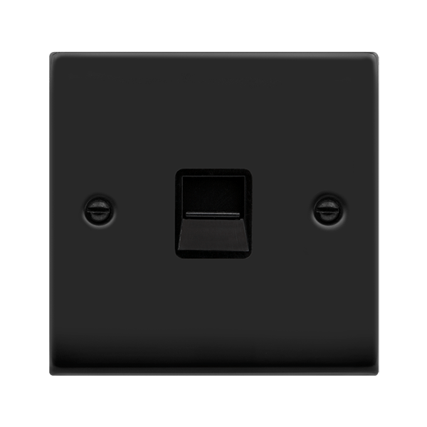 Matt Black - Black Inserts Matt Black Master Telephone Single Socket - Black Trim