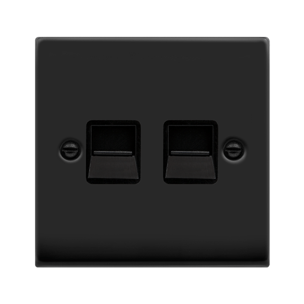 Matt Black - Black Inserts Matt Black Master Telephone Twin Socket - Black Trim