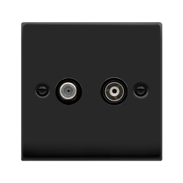 Matt Black - Black Inserts Matt Black Satellite And Isolated Coaxial 1 Gang Socket - Black Trim