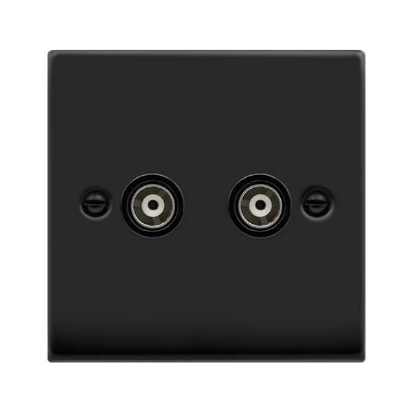 Matt Black - Black Inserts Matt Black Twin Isolated Coaxial Socket - Black Trim