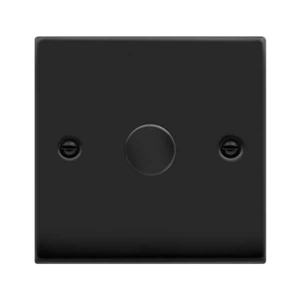 Matt Black - Black Inserts Matt Black 1 Gang 2 Way LED 100W Trailing Edge Dimmer Light Switch