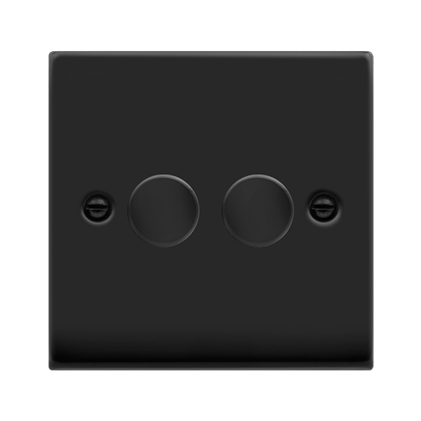 Matt Black - Black Inserts Matt Black 2 Gang 2 Way LED 100W Trailing Edge Dimmer Light Switch