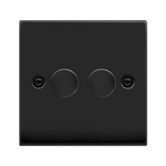 Matt Black - Black Inserts Matt Black 2 Gang 2 Way LED 100W Trailing Edge Dimmer Light Switch