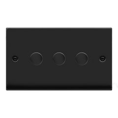 Matt Black - Black Inserts Matt Black 3 Gang 2 Way LED 100W Trailing Edge Dimmer Light Switch