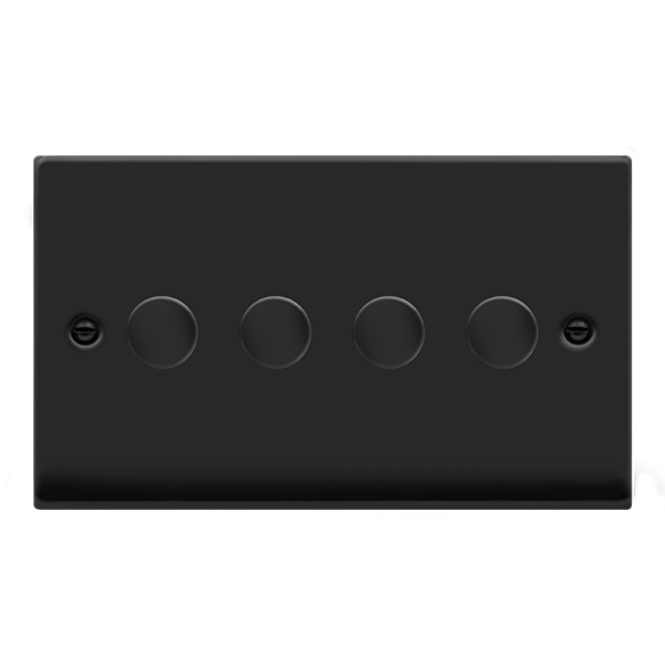 Matt Black - Black Inserts Matt Black 4 Gang 2 Way LED 100W Trailing Edge Dimmer Light Switch