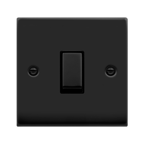 Matt Black - Black Inserts Matt Black 10A 1 Gang 2 Way Ingot Light Switch - Black Trim