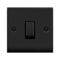 Matt Black - Black Inserts Matt Black 10A 1 Gang 2 Way Ingot Light Switch - Black Trim