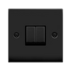 Matt Black - Black Inserts Matt Black 10A 2 Gang 2 Way Ingot Light Switch - Black Trim