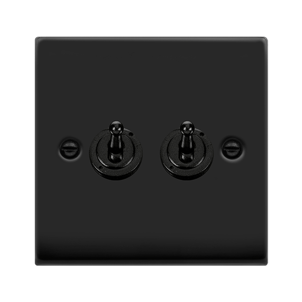 Matt Black - Black Inserts Matt Black 2 Gang 2 Way 10AX Toggle Light Switch