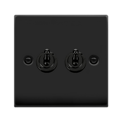 Matt Black - Black Inserts Matt Black 2 Gang 2 Way 10AX Toggle Light Switch