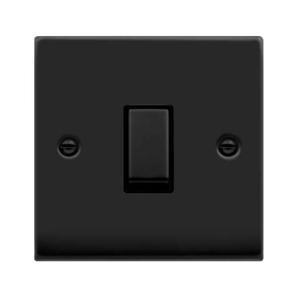 Matt Black - Black Inserts Matt Black 10A 1 Gang Intermediate Ingot Light Switch - Black Trim