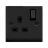 Matt Black - Black Inserts Matt Black 1 Gang 13A DP Ingot Switched Plug Socket - Black Trim