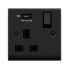 Matt Black - Black Inserts Matt Black 1 Gang 13A DP Ingot 1 USB Switched Plug Socket - Black Trim