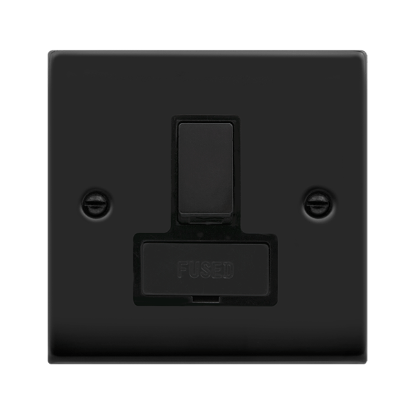 Matt Black - Black Inserts Matt Black 13A Fused Ingot Connection Unit Switched - Black Trim