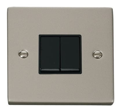 Pearl Nickel - Black Inserts Pearl Nickel 10A 2 Gang 2 Way Light Switch - Black Trim