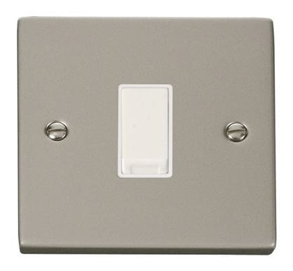 Pearl Nickel - White Inserts Pearl Nickel 10A 1 Gang Intermediate Light Switch - White Trim