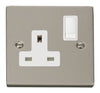 Pearl Nickel - White Inserts Pearl Nickel 1 Gang 13A DP Switched Plug Socket - White Trim