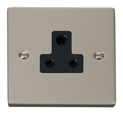 Pearl Nickel - Black Inserts Pearl Nickel 1 Gang 5A Round Pin Socket - Black Trim