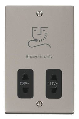 Pearl Nickel - Black Inserts Pearl Nickel Shaver Socket 115v/230v - Black Trim