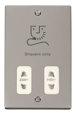 Pearl Nickel - White Inserts Pearl Nickel Shaver Socket 115v/230v - White Trim