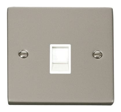 Pearl Nickel - White Inserts Pearl Nickel Rj11 Socket - White Trim