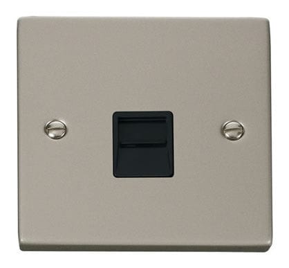 Pearl Nickel - Black Inserts Pearl Nickel Master Telephone Single Socket - Black Trim