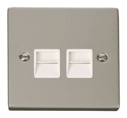 Pearl Nickel - White Inserts Pearl Nickel Master Telephone Twin Socket - White Trim