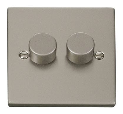 Pearl Nickel - Black Inserts Pearl Nickel 2 Gang 2 Way 100W Trailing Edge Dimmer Light Switch