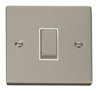 Pearl Nickel - White Inserts Pearl Nickel 10A 1 Gang 2 Way Ingot Light Switch - White Trim