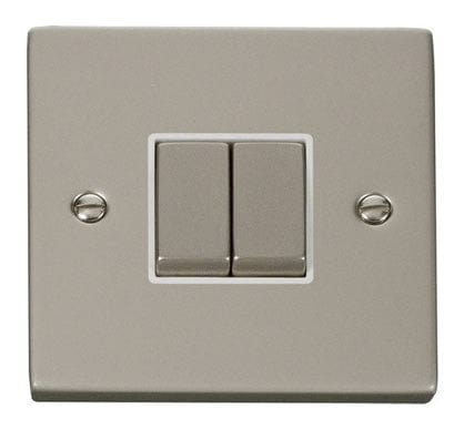 Pearl Nickel - White Inserts Pearl Nickel 10A 2 Gang 2 Way Ingot Light Switch - White Trim