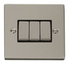 Pearl Nickel - Black Inserts Pearl Nickel 10A 3 Gang 2 Way Ingot Light Switch - Black Trim