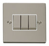 Pearl Nickel - White Inserts Pearl Nickel 10A 3 Gang 2 Way Ingot Light Switch - White Trim