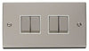 Pearl Nickel - White Inserts Pearl Nickel 10A 4 Gang 2 Way Ingot Light Switch - White Trim