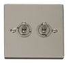 Pearl Nickel - White Inserts Pearl Nickel 2 Gang 2 Way 10AX Toggle Light Switch