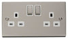 Pearl Nickel - White Inserts Pearl Nickel 2 Gang 13A DP Ingot Twin Double Switched Plug Socket - White Trim