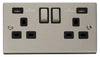 Pearl Nickel - Black Inserts Pearl Nickel 2 Gang 13A DP Ingot 2 USB Twin Double Switched Plug Socket - Black Trim