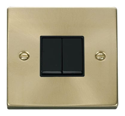 Satin Brass - Black Inserts Satin Brass 10A 2 Gang 2 Way Light Switch - Black Trim